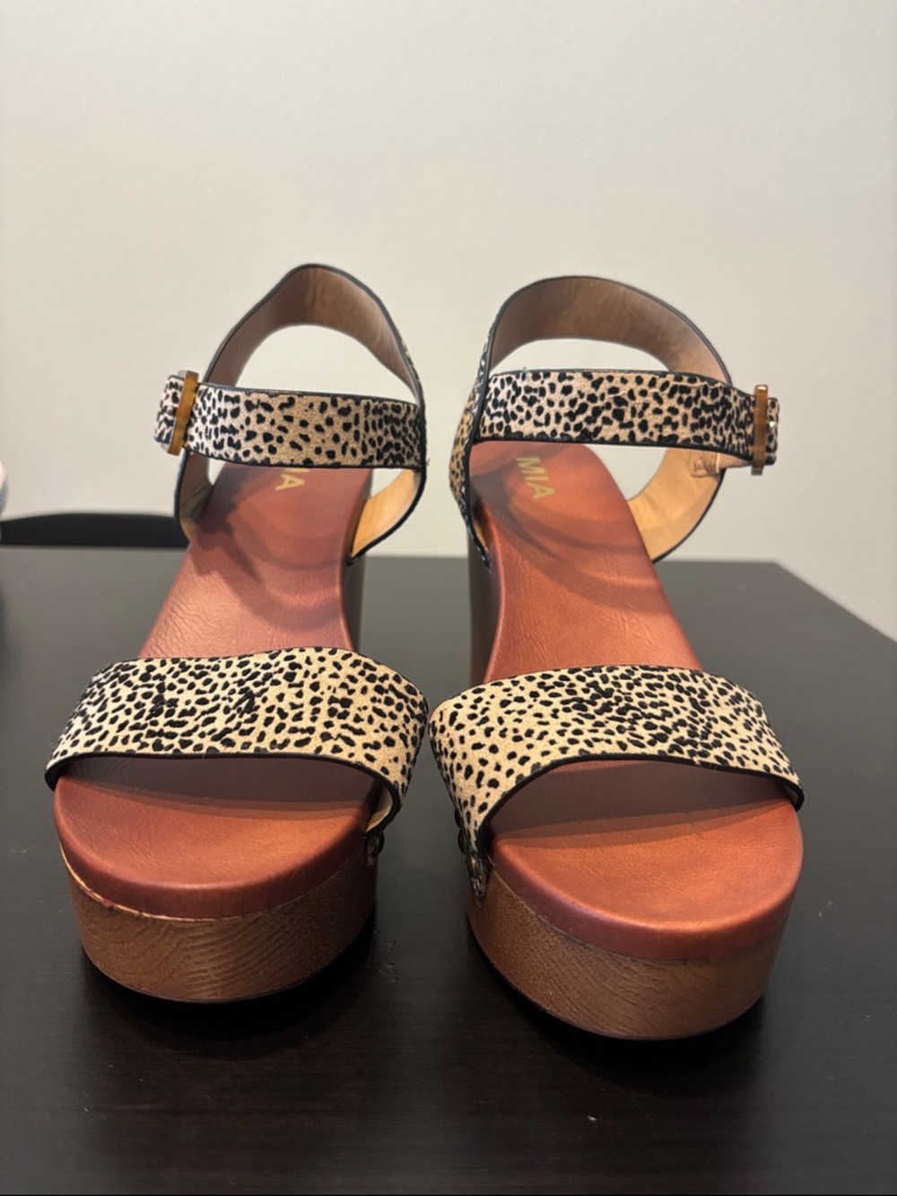 MIA Leopard-Print Platform Sandals - Cream/Black